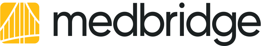 Yellow and black Medbridge logo featuring a stylized bridge.